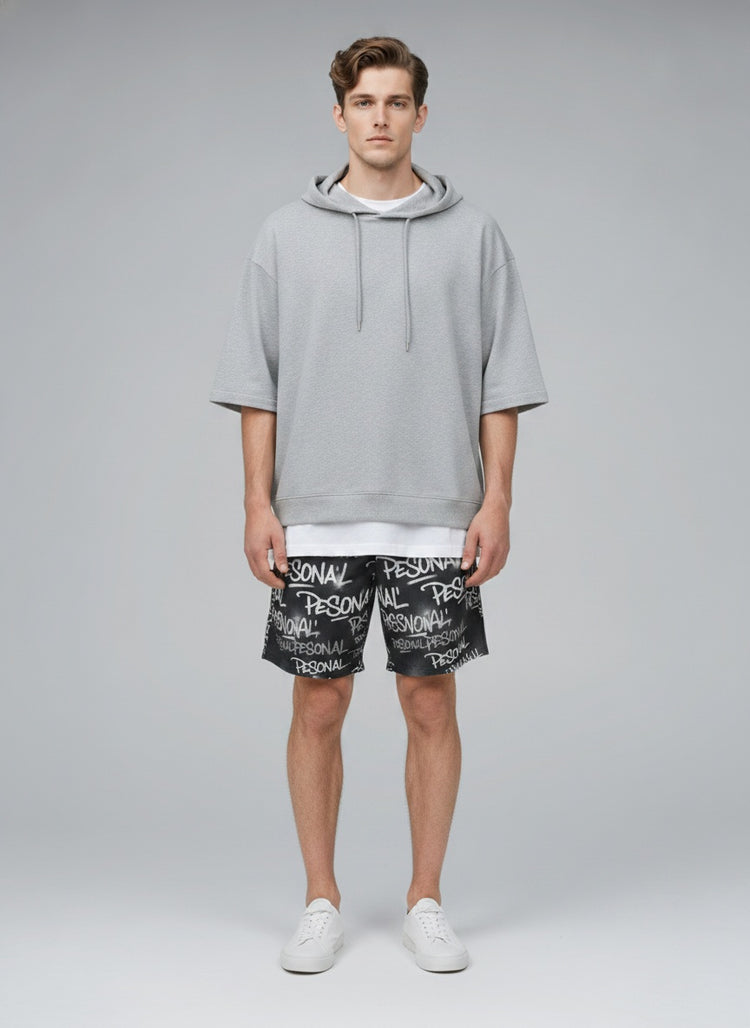 Full body view of the model wearing All-Over Print Unisex Athletic Long Shorts