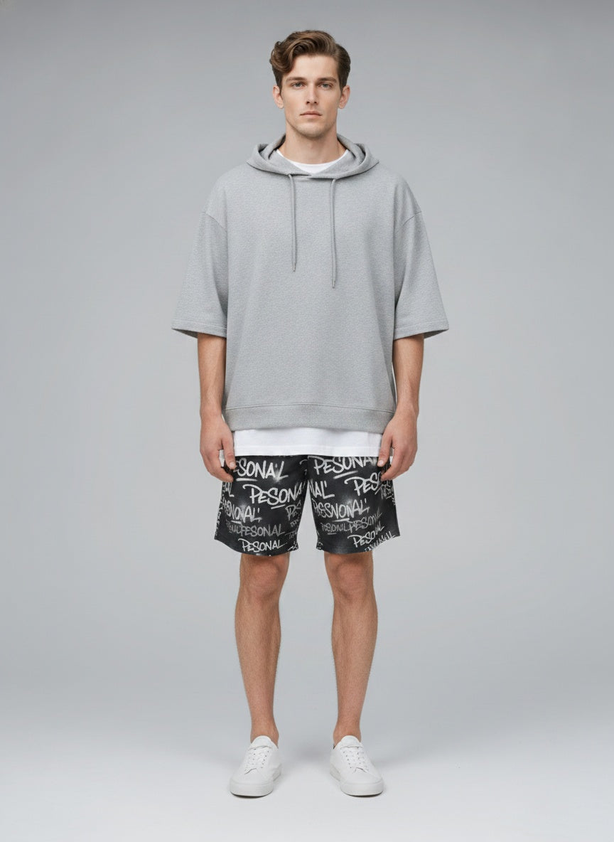 Full body view of the model wearing All-Over Print Unisex Athletic Long Shorts